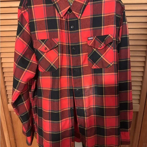 DIXXON Red and Black Plaid Flannel Shirt - Picture 1 of 3